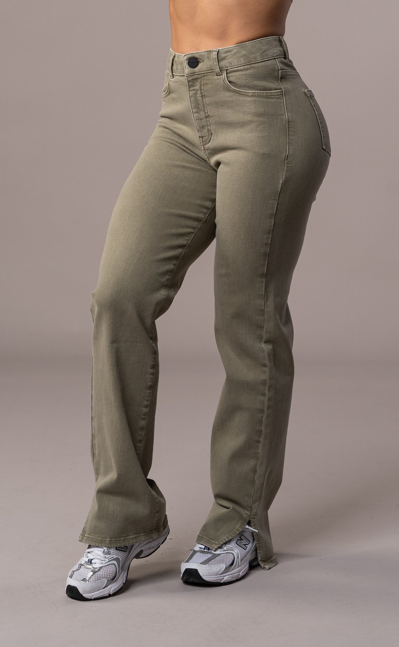 Womens Pastel Straight Leg Fitjeans - Khaki
